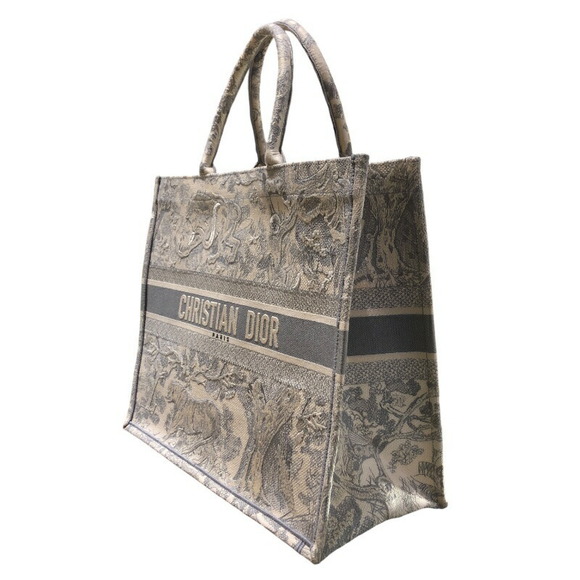 Dior Christian Jacquard Tote Book Tote  Large Gray Bag White - Picture 1 of 10